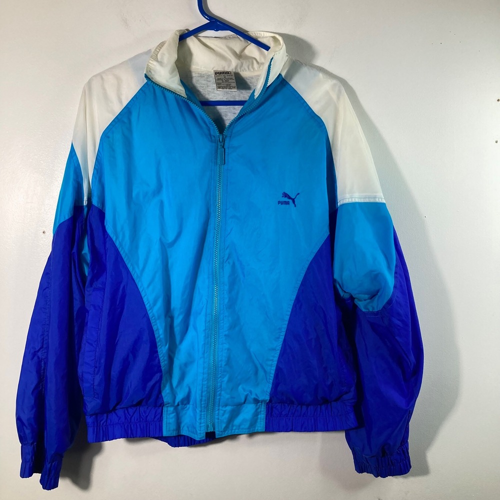 Puma Color Block Track Jacket Windbreaker White Blue Royal Blue Size M